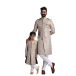 Golden Grey Royal Floral Pattern Banarasi Kim-Khab Sherwani | Regal Ethnic Wear | Jaipurio